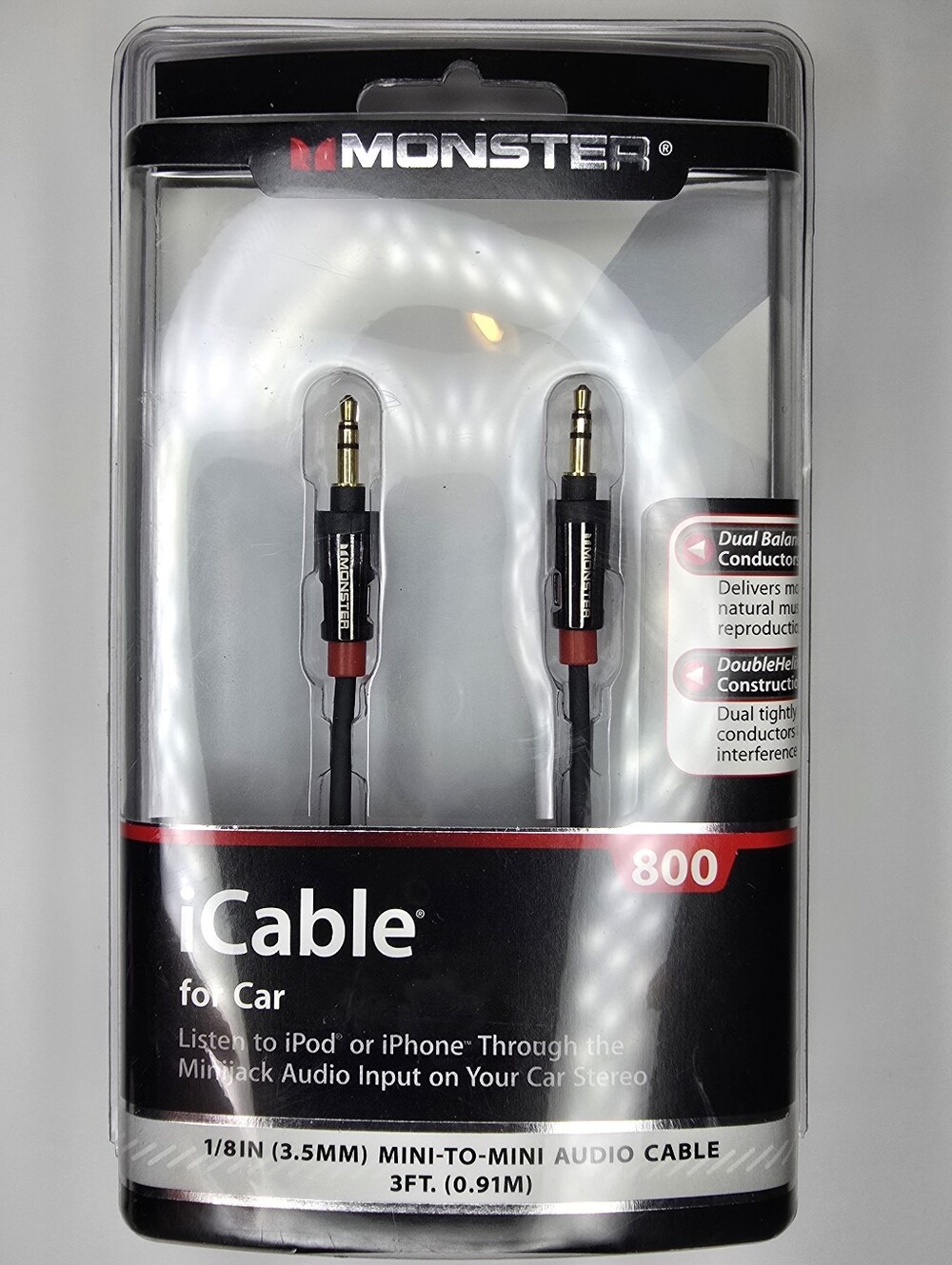 Monster iCable 800 3.5mm Mini-to-Mini Audio Cable 3FT New Sealed